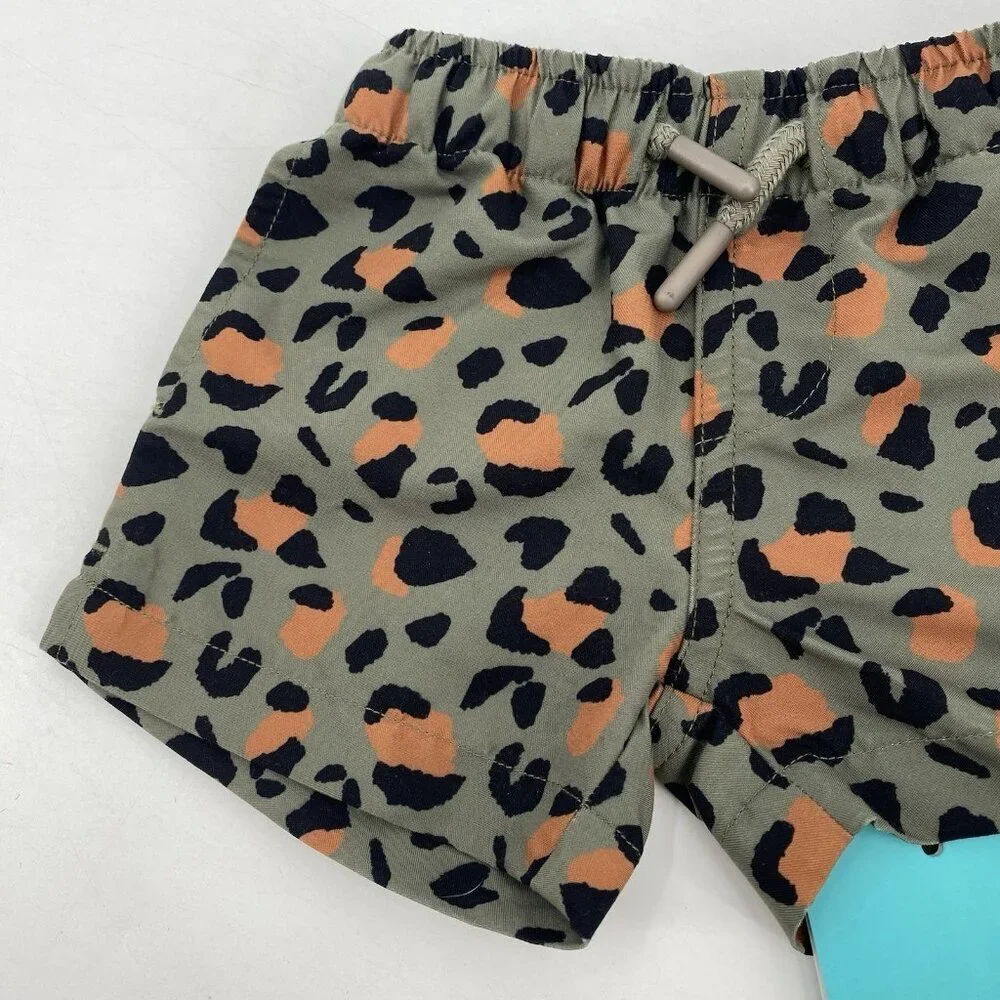 Posh Peanut Newborn Size 0-3M Green Eli Swim Trunks Animal Print NWT